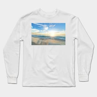 Blue ocean waves, Blue sea waves, Calm blue ocean, Summer sky, Clear blue sky, Baby Blue, Water, Beach, Beach sand, Summer sunset, Dusk Long Sleeve T-Shirt